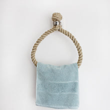 Load image into Gallery viewer, Our rope hand-towel holders made from Flax rope suitable for chrome, brass, copper, satin nickel, gun metal bathroom