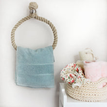 Load image into Gallery viewer, Our rope hand-towel holders made from Flax rope suitable for chrome, brass, copper, satin nickel, gun metal bathroom