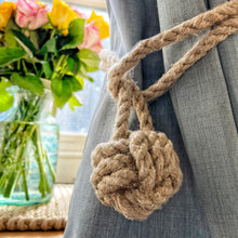 Load image into Gallery viewer, Natural Flax Rope Monkey-Fist Curtain Tiebacks