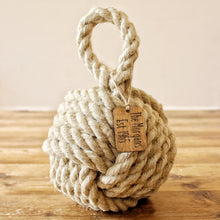 Load image into Gallery viewer, Personalised tag to compliment our natural fibre doorstops, hand laid natural fibre rope, crafted in the UK, inspired by nautical, coastal and country cottage designs