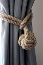 Load image into Gallery viewer, Natural Flax Rope Monkey-Fist Curtain Tiebacks