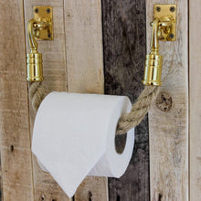 Load image into Gallery viewer, flax bathroom,brass bathroom fittings,brass toilet roll holder,brass toilet roll holder, nautical bathroom, rustic bathroom, country bathroom, coastal bathroom