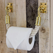 Load image into Gallery viewer, cotton bathroom,brass bathroom fittings,brass toilet roll holder,brass toilet roll holder, nautical bathroom, rustic bathroom, country bathroom, coastal bathroom