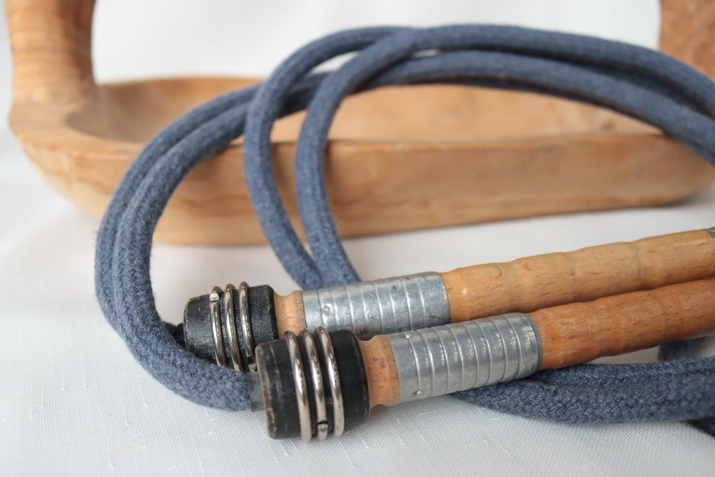 Vintage Handle Skipping Rope (Denim Blue Rope)