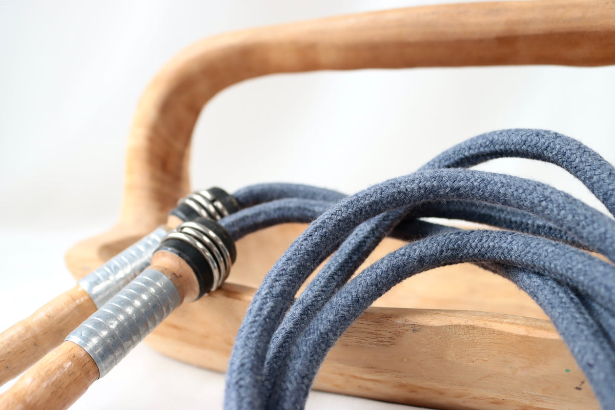 Vintage Handle Skipping Rope (Denim Blue Rope)
