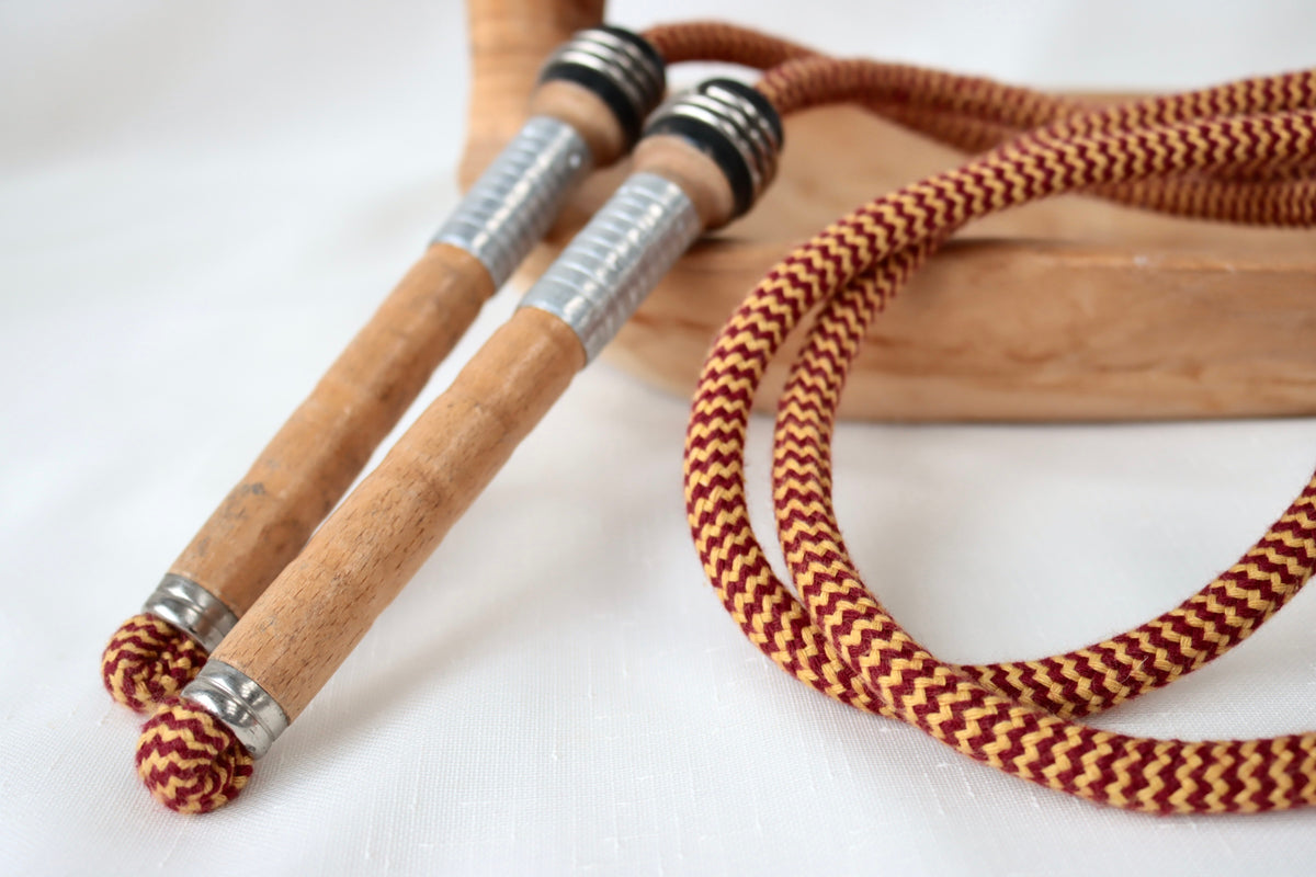 Vintage Handle Skipping Rope (Burgundy/Gold Rope)