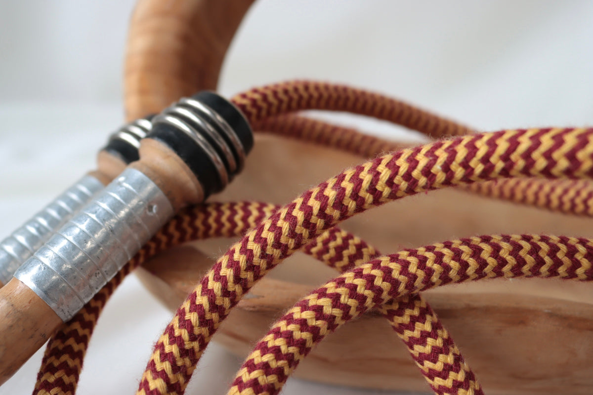 Vintage Handle Skipping Rope (Burgundy/Gold Rope)