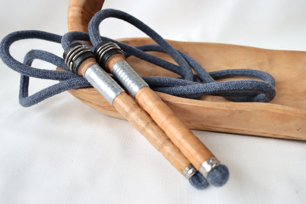 Vintage Handle Skipping Rope (Denim Blue Rope)