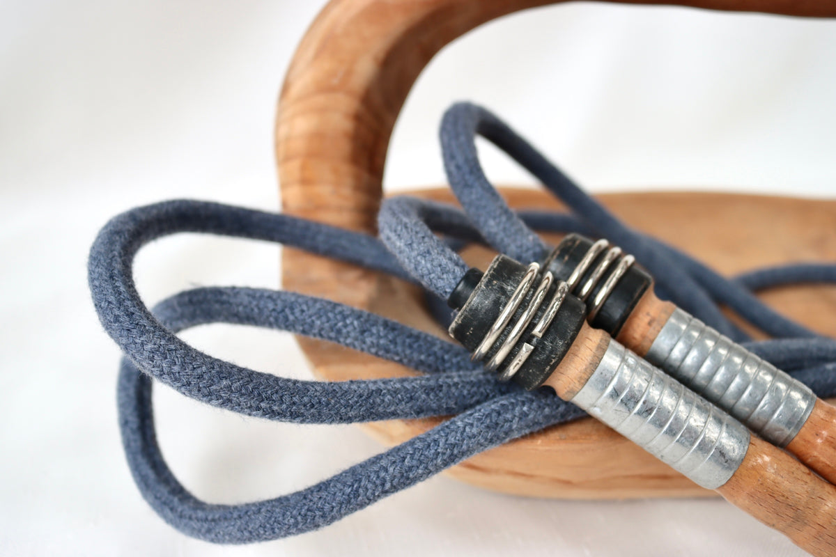 Vintage Handle Skipping Rope (Denim Blue Rope)