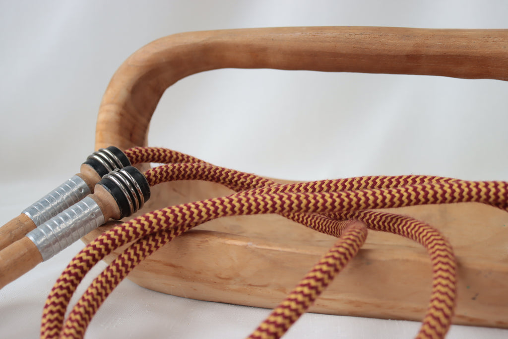Vintage Handle Skipping Rope (Burgundy/Gold Rope)