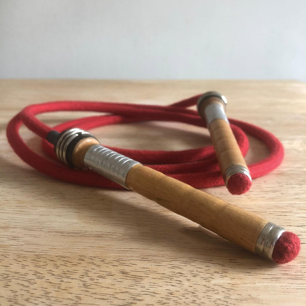 Traditional skipping ropes hand made in the UK. Our retro style ropes are made from natural materials and the handles are recycled mill bobbins. These vintage skipping ropes are great fun for kids and adults alike with a range of lengths including a playground rope. 