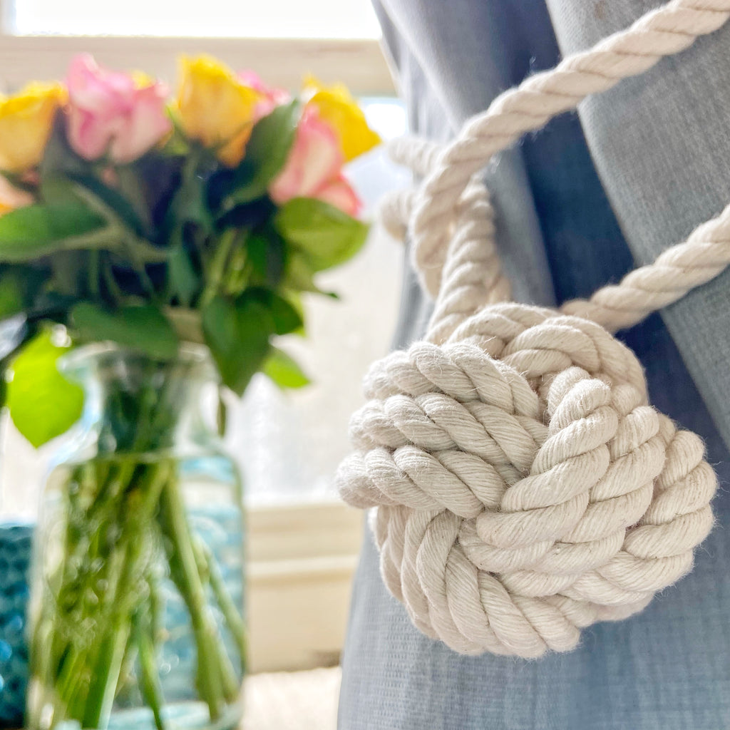 Ecru Cotton Rope Monkey-Fist Curtain Tiebacks