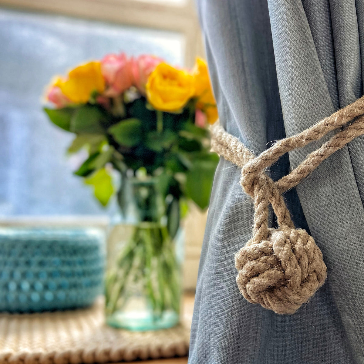 Natural Flax Rope Monkey-Fist Curtain Tiebacks