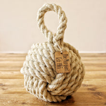 Load image into Gallery viewer, Personalised tag to compliment our natural fibre doorstops, hand laid natural fibre rope, crafted in the UK, inspired by nautical, coastal and country cottage designs
