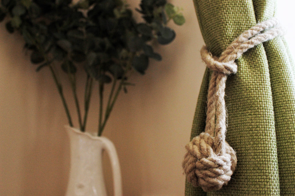 Natural Flax Rope Monkey-Fist Curtain Tiebacks