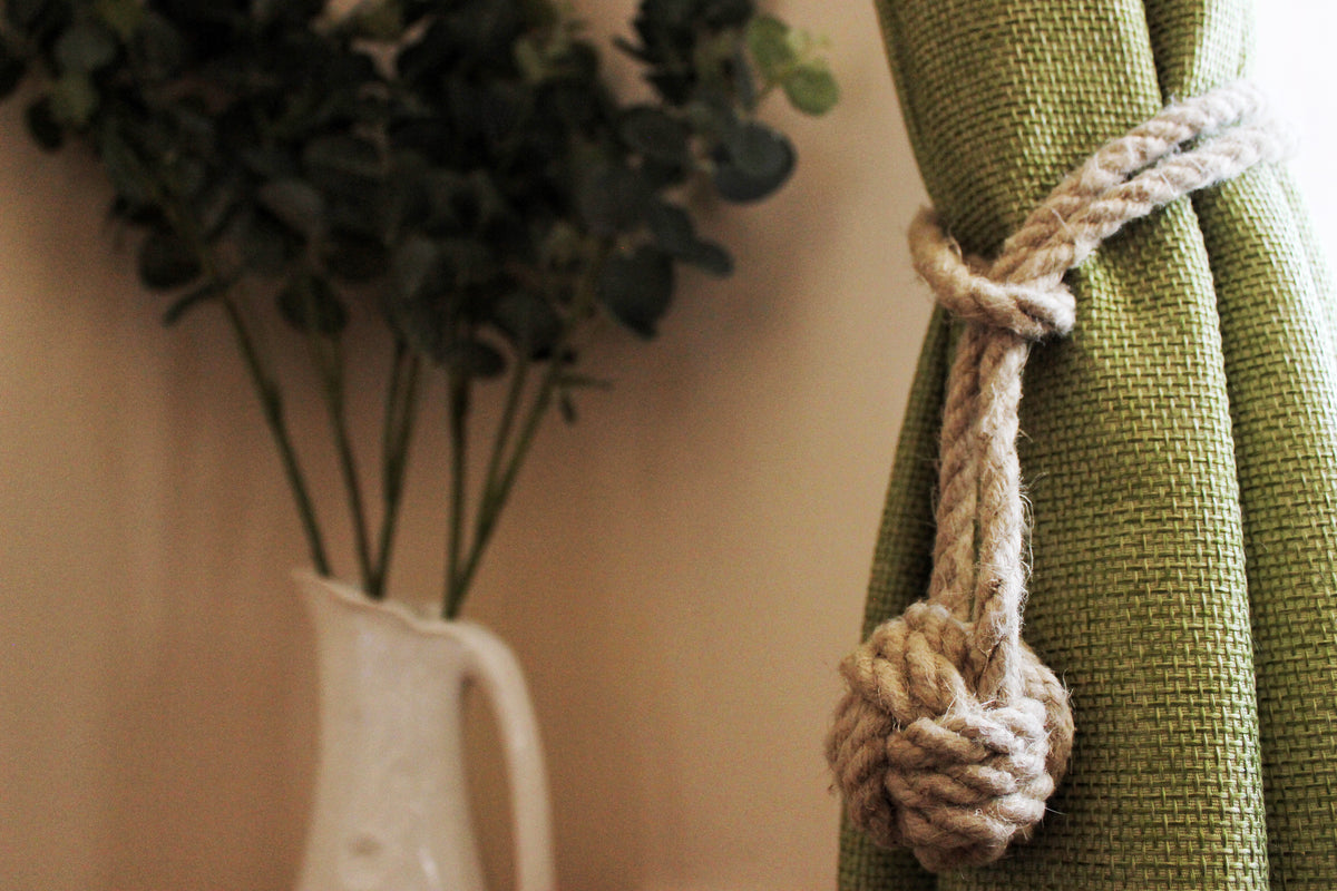 Natural Flax Rope Monkey-Fist Curtain Tiebacks