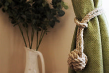 Load image into Gallery viewer, Natural Flax Rope Monkey-Fist Curtain Tiebacks
