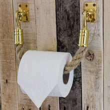 Load image into Gallery viewer, flax bathroom,brass bathroom fittings,brass toilet roll holder,brass toilet roll holder, nautical bathroom, rustic bathroom, country bathroom, coastal bathroom
