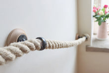 Load image into Gallery viewer, natural bannister rope with black brackets
